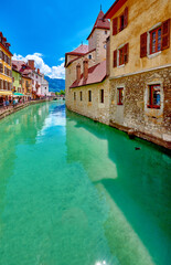 View on the canals of the old town in Annecy, France
