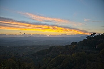 Sunset View from a Medieval Village in Tuscany Italy