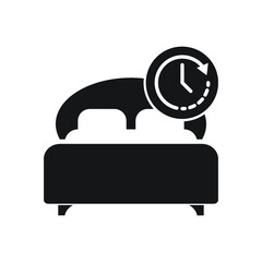 Bed icon with clock sign. Bed icon and countdown, deadline, schedule, planning symbol