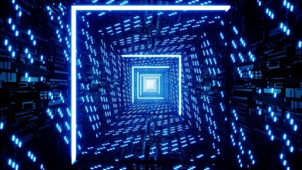 Glowing Angled Lamp in the Blue Light Tunnel 3D Rendering