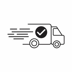 Fast shipping icon, delivery truck icon with check sign. Fast shipping icon and approved, confirm, done, tick, completed symbol.