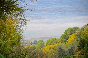 Beautiful View from an Ancient Medieval Town in Umbria Italy to Tuscany