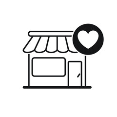 Shop icon with heart sign. Shop icon and favorite