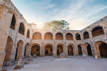 The courtyard of the archaeological museum on the island of Rhodes. Old town of Rhodes, Greece
