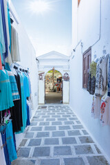 Traditional streets of Lindos with various small shops, Rhodes, Greece