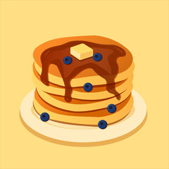 Sweet blueberry pancakes with maple syrup and butter