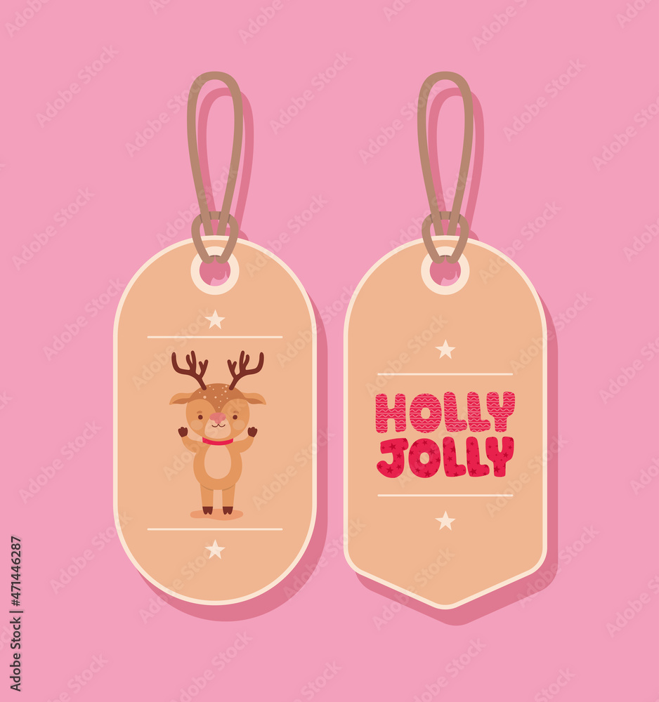 Wall mural xmas tag and reindeer