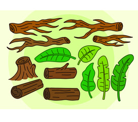 Wood Leaf branch and twig Nature set for games and cartoon