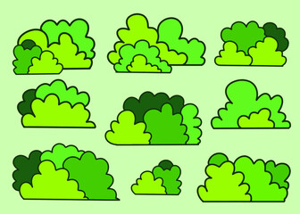 Green Bush and Leaf Nature Set illustration