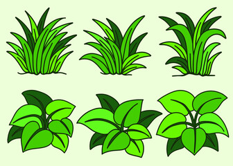 Grass and Bush Leaf Nature Green Set illustration
