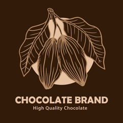 Hand drawn Logo cacao, leaves, cocoa seeds and chocolate illustration set