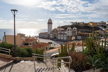 View of the central square and the basilica in the Candelaria area, Tenerife, Canary Islands.