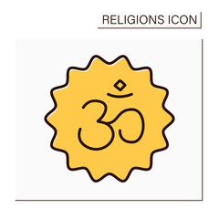 Hinduism color icon.Indian religion and dharma.Philosophical beliefs. Typical positions are karma, samsara, moksha, and yoga. AUM symbol. Religion concept. Isolated vector illustration