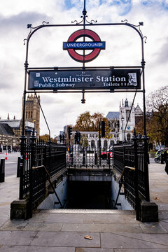 Entrance And Sign for Westminster Underground Station City Of Westminster London
