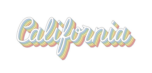 California hand lettering 3d isometric effect with rainbow patterns