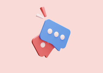 Message speech bubble icon. Social media notification. 3D Rendering. Social network symbol background
