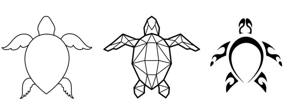 Turtle set. Turtle icons. Line style. Illustration of a turtle.