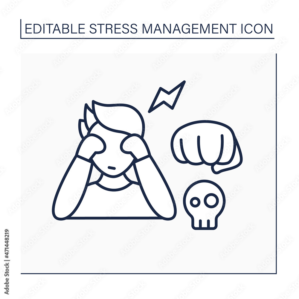 Poster stress response line icon. reaction to surrounding situations. fighting. automatic response from ner