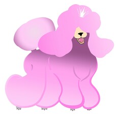 Illustration of a funny cute pink poodle with a crown. Illustration for printing on children's textiles, postcards, stickers, stationery, clothes.