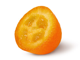 Half ripe kumquat rotated isolated on white