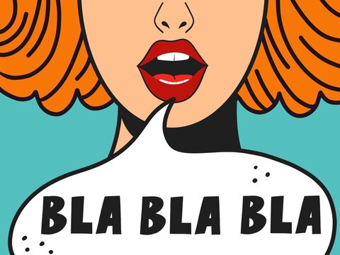 Bla bla bla speech bubble vector illustration pop art girl. Woman saying bla bla bla. Pop art talking woman with colored hair.