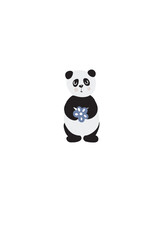 Panda with blue flower, cute panda, panda isolated