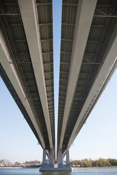 view of the Voroshilovsky bridge from below, Rostov-on-Don, Russia
