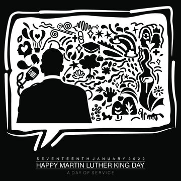 An abstract vector poster illustration for MLK day in abstract designs concepts of empathy and dream in black on an isolated white background 