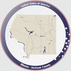 Large and detailed map of Jackson county in Illinois, USA.
