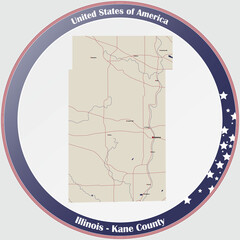 Large and detailed map of Kane county in Illinois, USA.