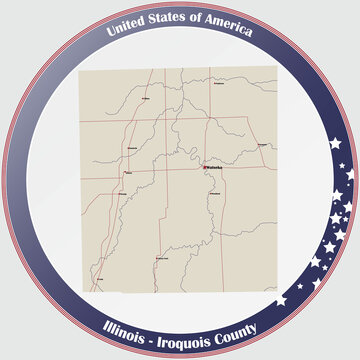 Large And Detailed Map Of Iroquois County In Illinois, USA.