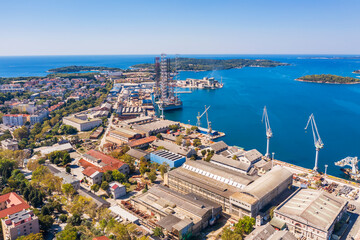 An aerial view of former shipyard Uljanik, Pula, Istria, Croatia