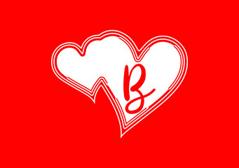 B letter logo with love icon, valentines day design template