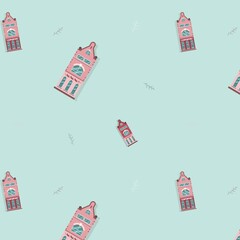 Vector pattern. Pattern with houses for gifts. Pattern for postcards and invintation. Winter house.