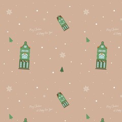 Vector winter pattern. Pattern with winter motives for gifts. Pattern for postcards and invintation. Christmas houses.