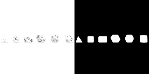 3D rendering illustration of a set of 6 rpg dnd dice