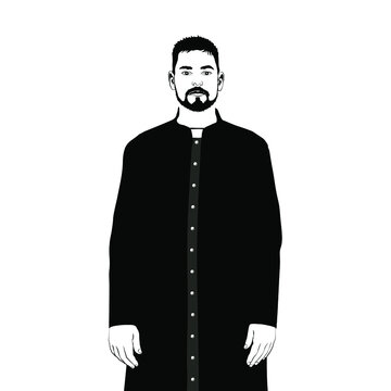 Priest wearing cassock with clerical collar on white background. Vector illustration
