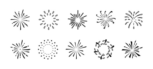 Fireworks isolated on a white background. A set of festive fireworks.