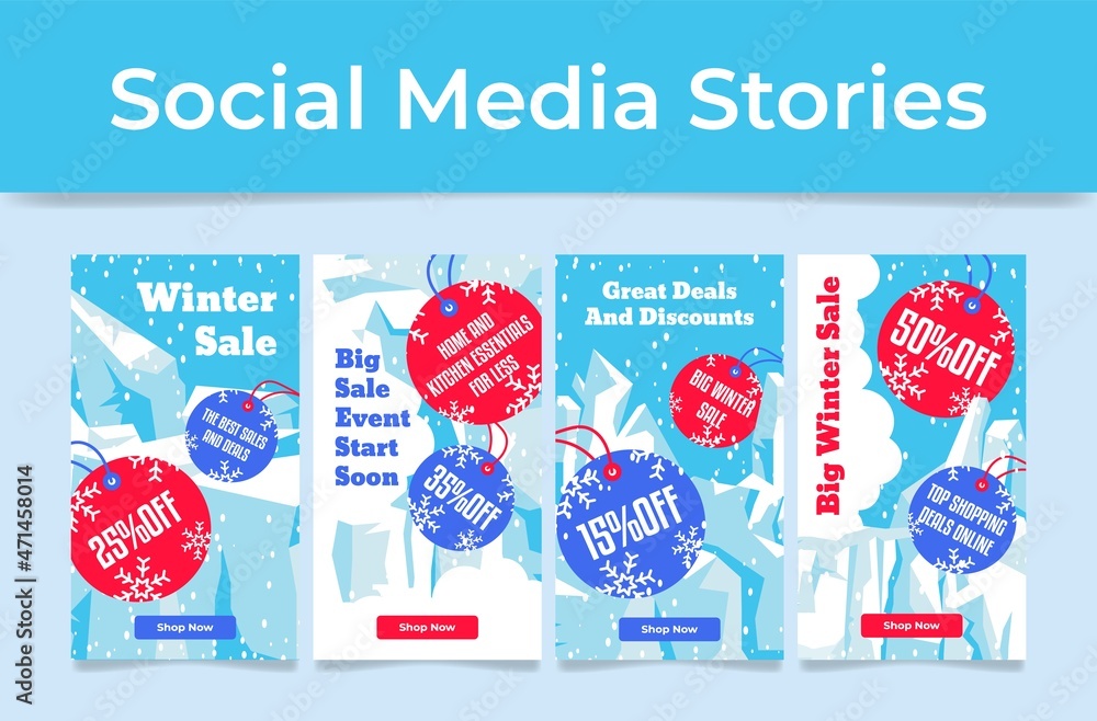 Wall mural best winter sales deals social media stories vertical landing page set vector illustration