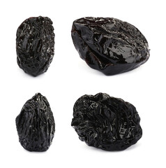 Set with sweet dried prunes on white background