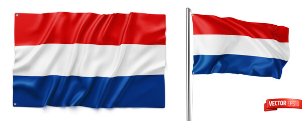 Vector realistic illustration of Netherlands flags on a white background. - 471458231