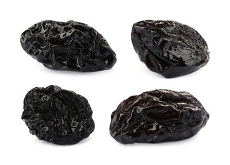 Set with sweet dried prunes on white background