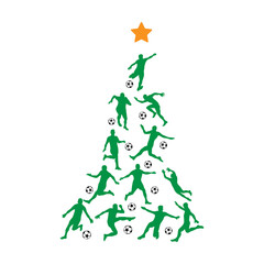 Fototapeta na wymiar Soccer Christmas Tree. New Year Tree made of players