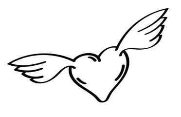 cartoon icon of doodle Inspired heart of human in love. Heart symbol with wings. Vector isolated on white background