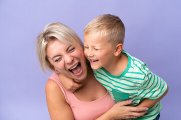 Mother and son over isolated background