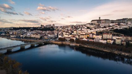 Fototapeta na wymiar Aerial view of coimbra Portugal university city at sunset