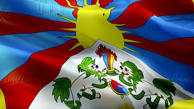 Tibetan flag. 3d Tibet flag waving video. Sign of Tibet seamless loop animation. Tibetan flag HD resolution Background. Tibet flag Closeup 1080p HD video for Independence Day,Victory day
