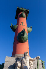 Rostral Column with sculpture in the city of Saint Petersburg in Russia