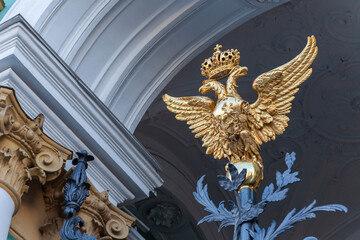 The ancient emblem of the coat of arms of Russia, which is located on the gates of the Hermitage in St. Petersburg