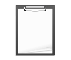 Clipboard with blank paper with curl
